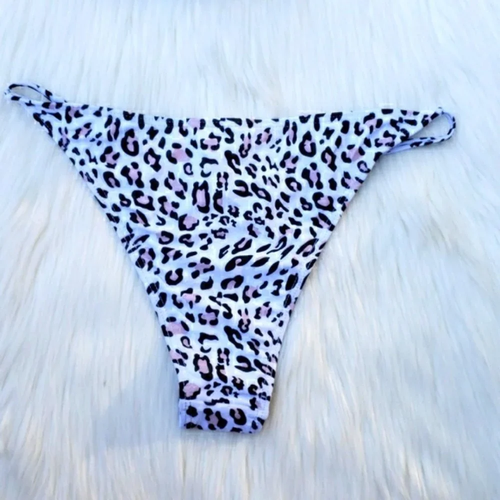 Animal Print V-plunge Triangle Bralette Bikini Set Swimsuit - Picture 6 of 8
